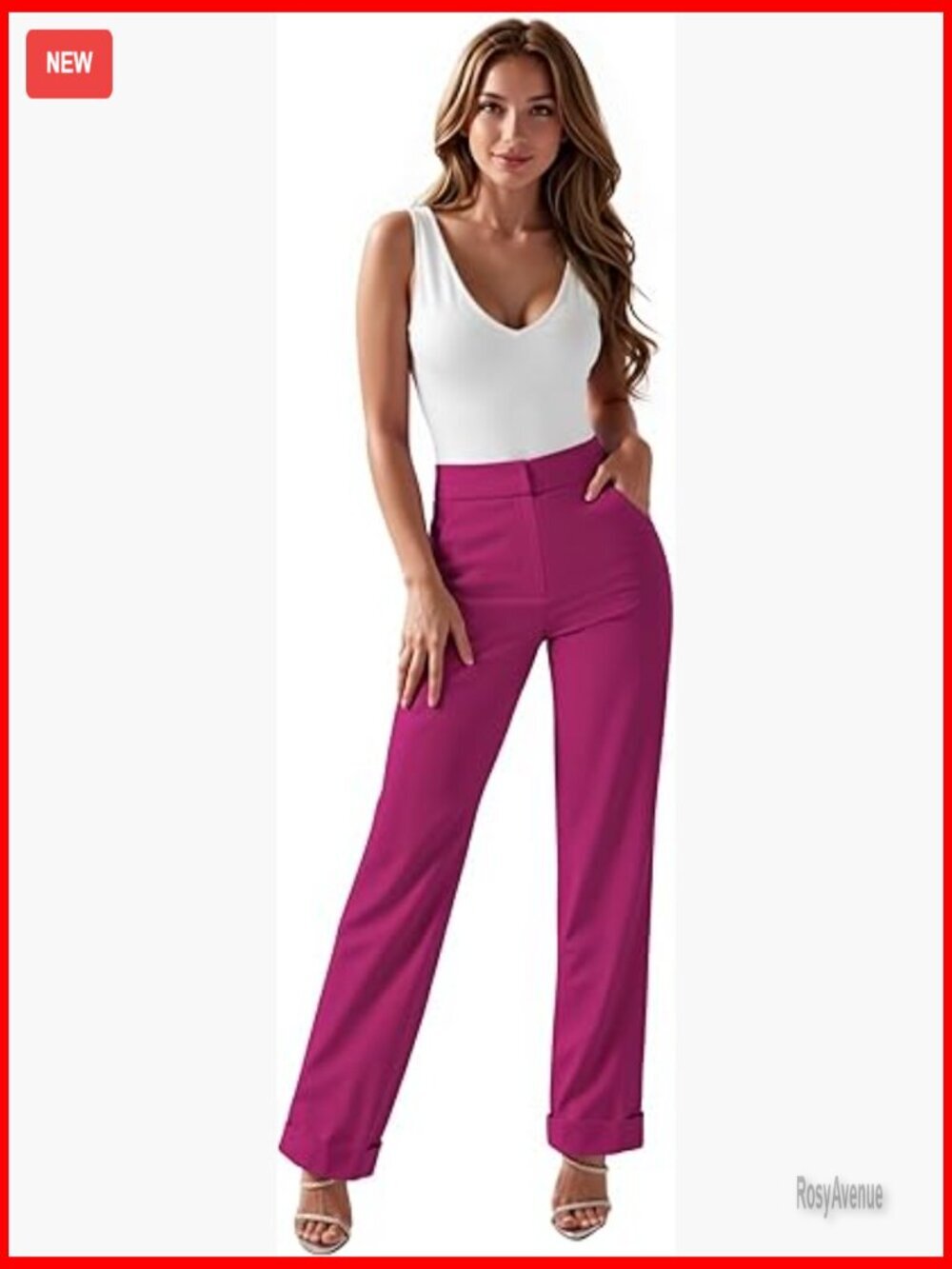 High Waist Straight Leg Trousers with Pockets Business Casual Pants